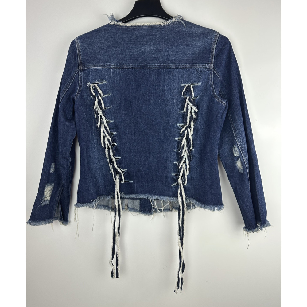 Liverpool Lace Up Jacket Distressed Button Front LS Denim Women's Size Medium - Picture 10 of 14